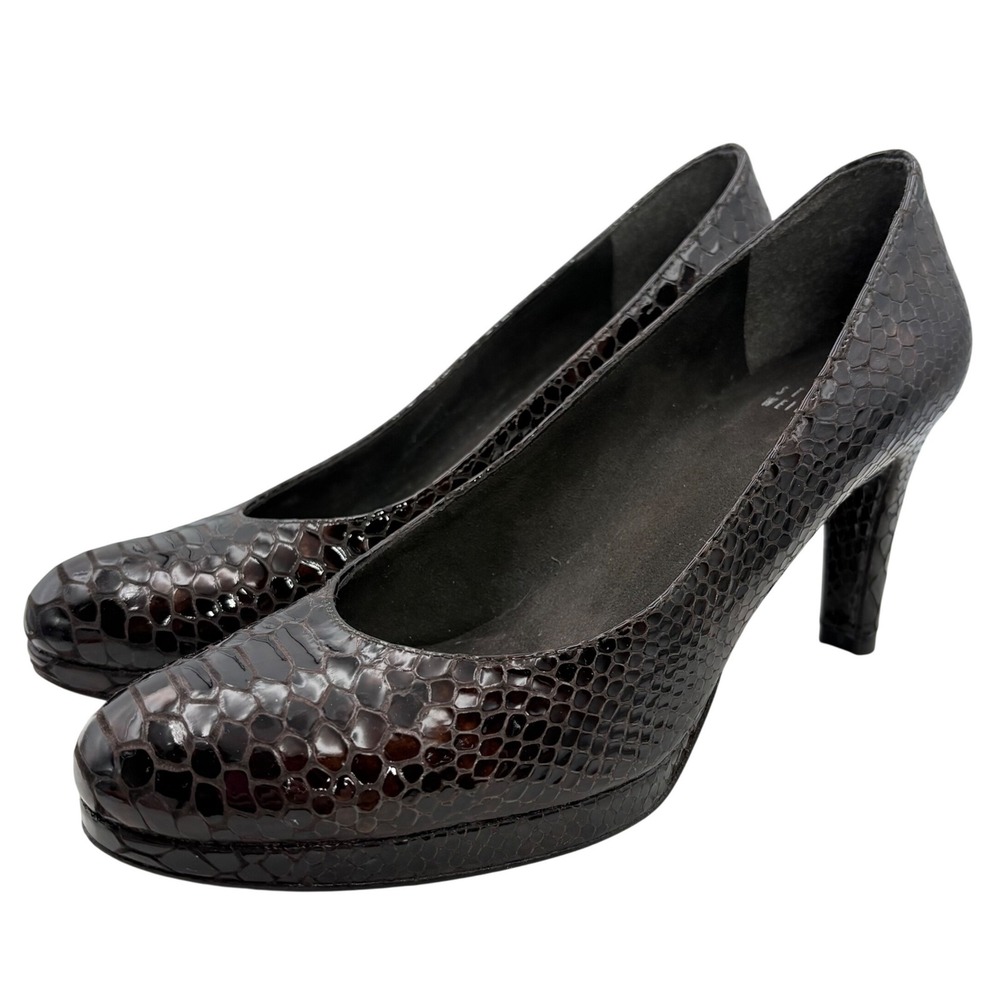 Stuart Weitzman 3.25" Heels Brown Snakeskin Embossed Leather Platform Women 7.5